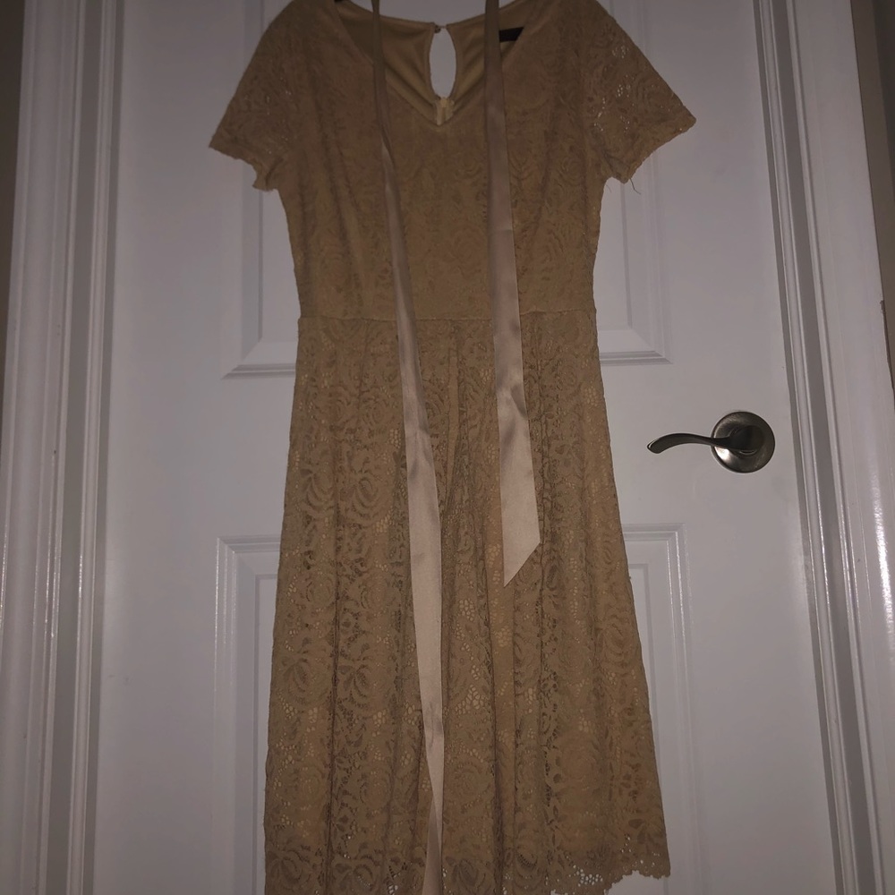 Girls Tan Lace Dress
